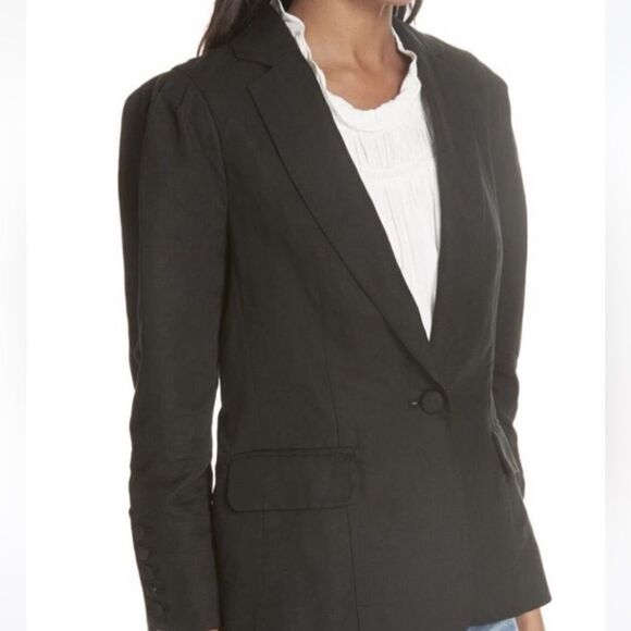 Frame Denim One-Button Pleated Shoulder Linen Blend Blazer Size 2 NWT - Picture 1 of 3